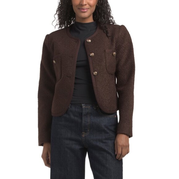 ELIE TAHARI Dark Chocolate Long Sleeve Crew Neck Button Down Jacket - Picture 1 of 2